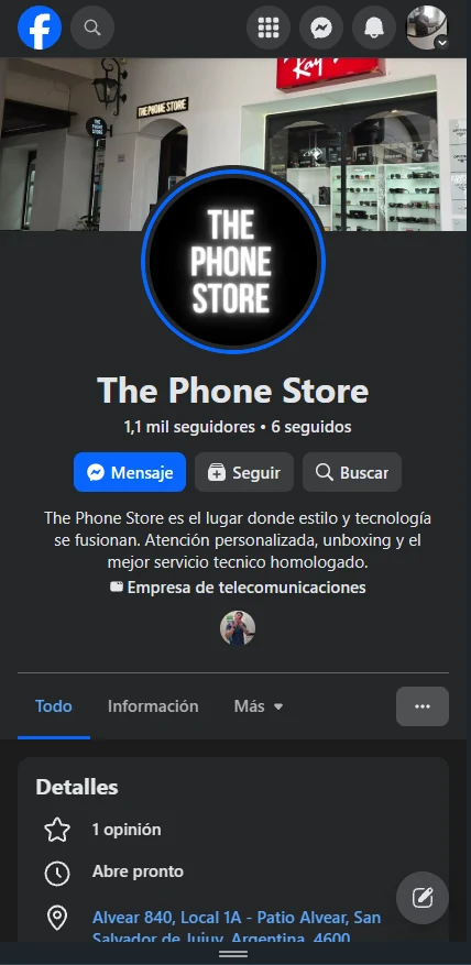 Página de Facebook de The Phone Store