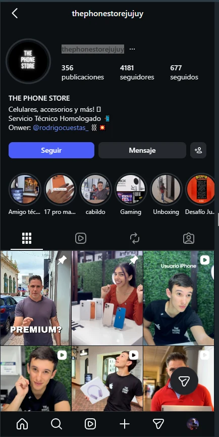 Perfil de Instagram de The Phone Store